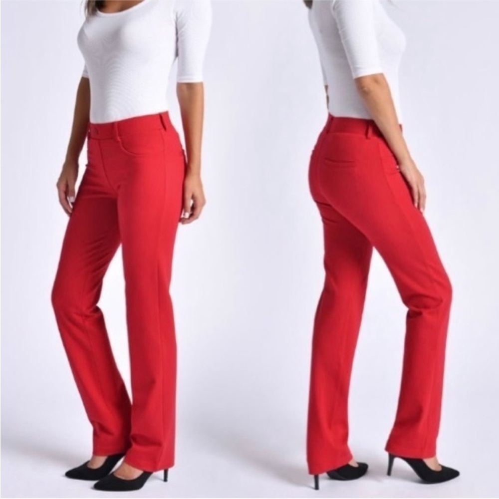 Betabrand Red Dress Pant Yoga Stretch Bootcut Flare Office flattering comfy 2XL